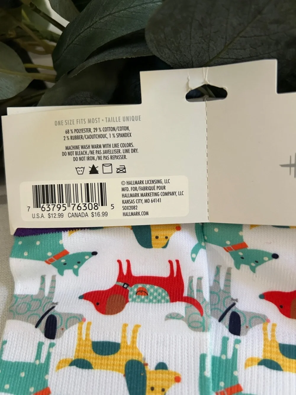 Hallmark White Crew Socks with Multicolor Dog Print